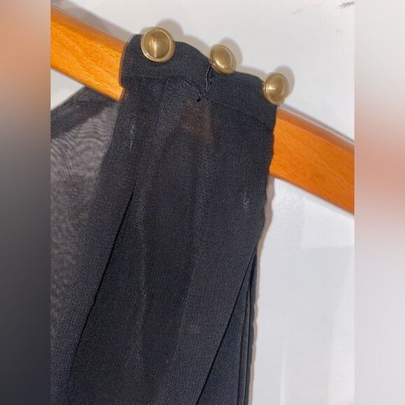 DOUBLE ZERO Sleeveless V-Neck Black Wide Leg Jumpsuit w Gold Toned Accents Small - Picture 10 of 13